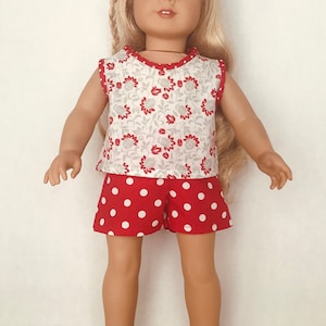 18 inch doll clothes, red polkadot shorts and floral shirt