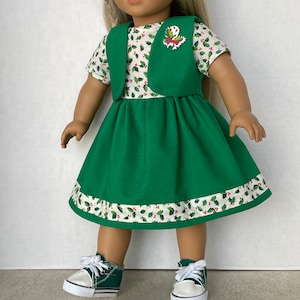18 inch doll clothes, holiday dress, vest, and sneakers