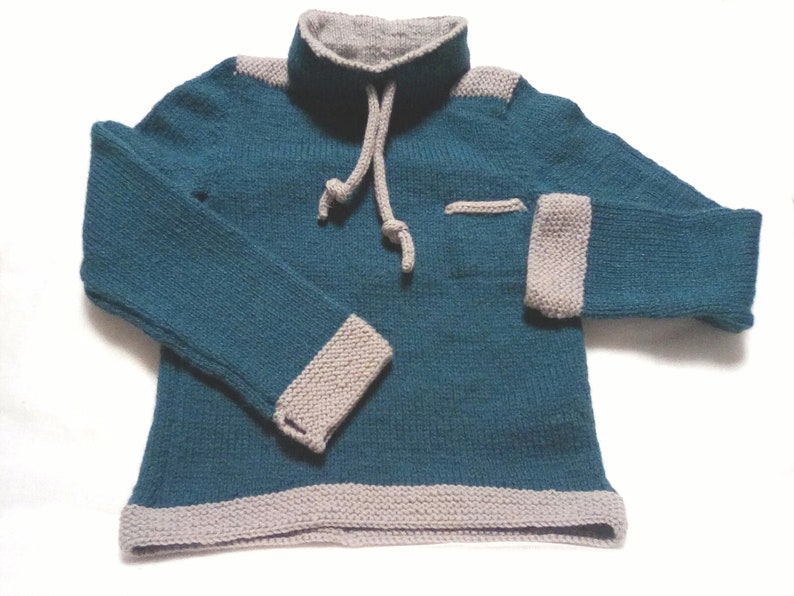 Boys Sweater . High neck Jumper for 4-6 year olds Boys Knitted Pullover Sweatshirt Style in Teal and Grey