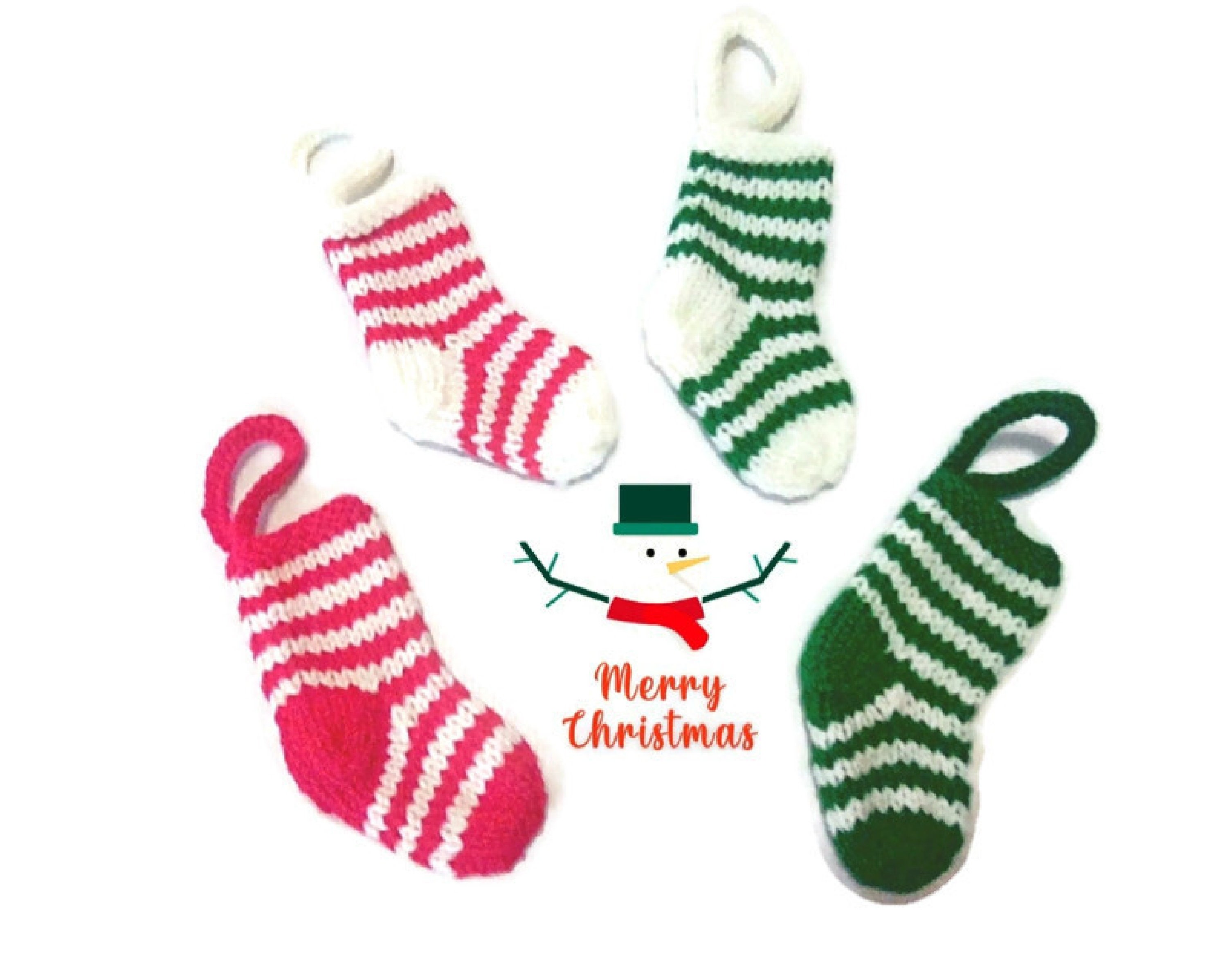Mini Bas de Noël Ensemble 4 Tricots à La Main en Vert et Crème Rouge Crème, Festive Fun Décoration N
