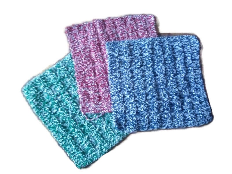 Set of 3 Hand Knit Cotton Cleaning Cloths Durable 9 x 9 Multi Etsy