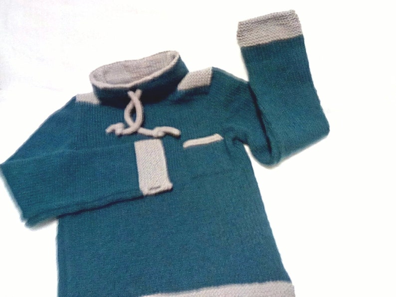 Boys Sweater . High neck Jumper for 4-6 year olds Boys Knitted Pullover Sweatshirt Style in Teal and Grey