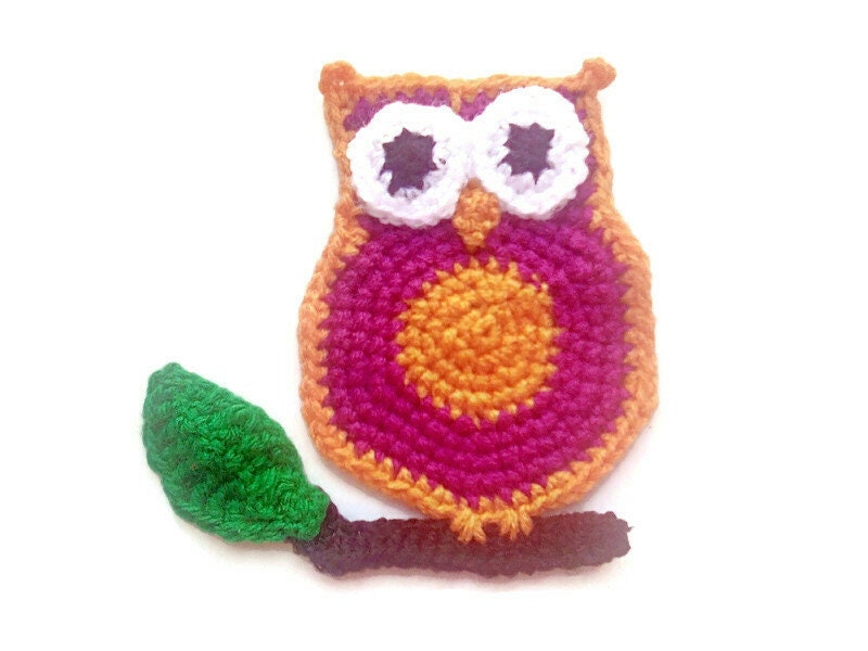Owl Drinks Coaster Pour Mug, Tasse ou Verre, Tapis de Au Crochet en Acrylique Violet et Orange, Patc