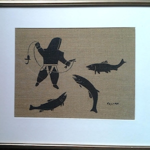 Helen Kalvak Inuit Print on Burlap