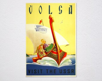 Visit The Ussr Volga River Travel Poster, 1957 Poster, Volga, Ussr, Russia Travel, Vintage Travel, Russian Doll - Art Poster, Wall Art