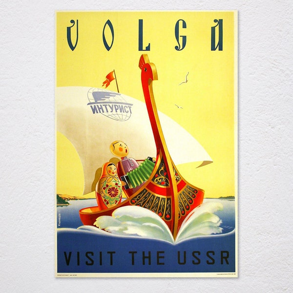 Visit The Ussr Volga River Travel Poster, 1957 Poster, Volga, Ussr, Russia Travel, Vintage Travel, Russian Doll - Art Poster, Wall Art