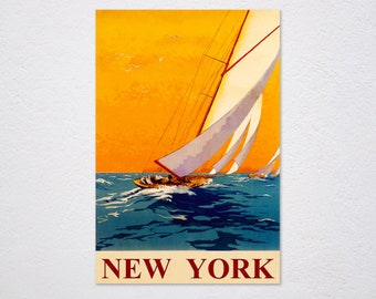 New York Ocean Sailing Sailboat Sail Sport Usa Tourism Travel Vintage Retro Poster, Vintage Advertising, Wall Art Poster, Art Canvas, New