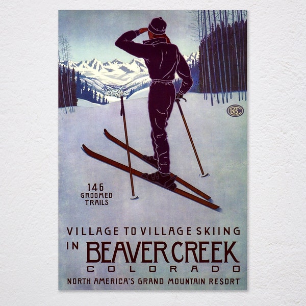 Beaver Creek Colorado Village To Village Ski Skiing Jumping Winter Sport Vintage Retro Poster, Vintage Advertising, Wall Art Poster