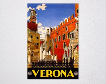 Verona Medieval Old Town Veneto Italy Travel Tourism Vintage Retro Poster, Vintage Advertising, Wall Art Poster, Art Canvas, Verona