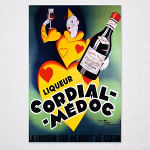 Pierrot Liquor Red Wine Cordial Medoc France French Drink Bar Restaurant Vintage Retro Poster, Vintage Advertising, Wall Art Poster