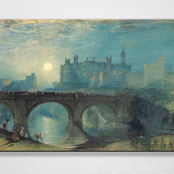 J.m.w. Turner: Alnwick Castle Canvas Art Print, Poster, Wall Art, Castle, Bridge, Landscape, History, London