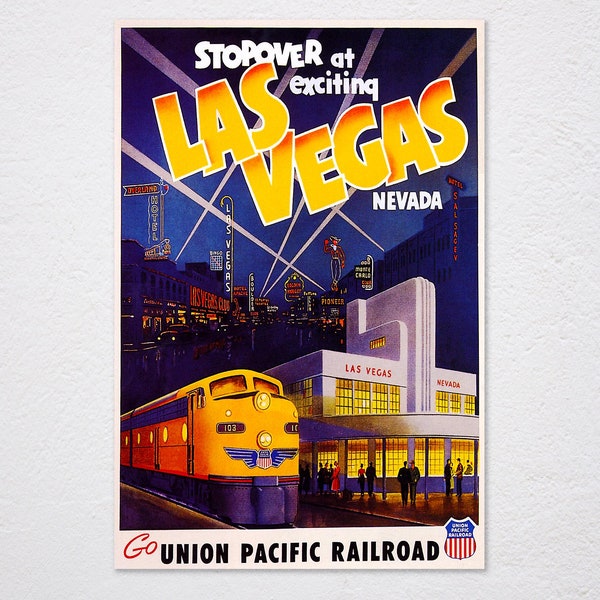 Stopover At The Exciting Las Vegas Nevada Usa Train Travel Tourism Vintage Retro Poster, Vintage Advertising, Wall Art Poster, Art Canvas