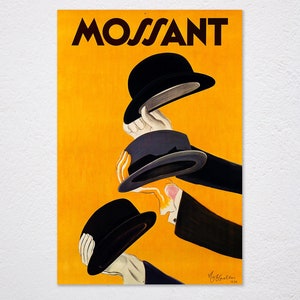 Mossant Hats French Manufactured Men Fashion Cappiello Vintage Retro Poster, Vintage Advertising, Wall Art Poster, Art Canvas, Hats, French