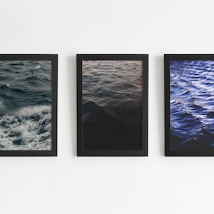 Olas agua oscura arte imprimible - conjunto de 3, descarga instantánea, arte de pared imprimible, cartel, arte del océano, foto del arte, arte del paisaje, decoración costera