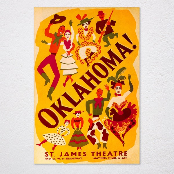 Oklahoma Musical Theater Theatre Broadway Show Vintage Retro Poster, Vintage Advertising, Wall Art Poster, Art Canvas, Oklahoma, Musical