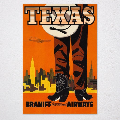 Texas Wall Art Travel Poster Western Vintage Print XR2940 Etsy