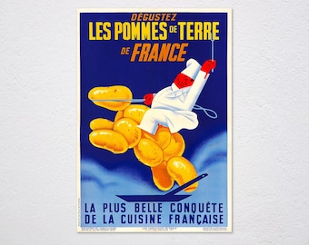 Bleuer, R Degustez Les Pommes De Terre De France, 1935 Poster, French Food, Chef, Cuisine, France, Cooking - Art Poster, Wall Art