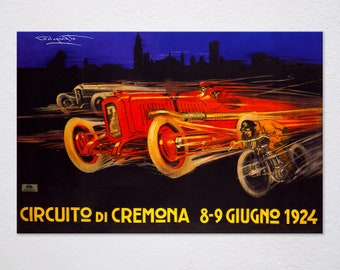Circuito Di Cremona 1924 Motorcycle Car Race Automobile Bike Racing Italy Vintage Retro Poster, Vintage Advertising, Wall Art Poster