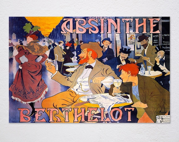 Absinthe Berthelot French Cafe Drunk Men Flirting Beautiful Woman