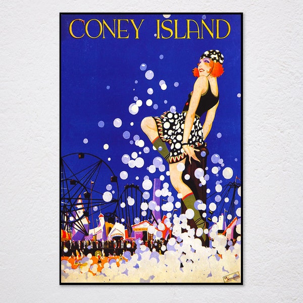 Coney Island Amusement Park Luna Park Usa Tourism Travel Vintage Retro Poster, Vintage Advertising, Wall Art Poster, Art Canvas, Coney