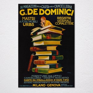 Libros librería G De Dominici Milano Génova Italia italiano Vintage retro cartel, publicidad vintage, cartel de arte de pared, lienzo de arte