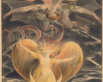 William Blake: The Great Red Dragon And The Woman Clothed With The Sun Canvas Art Print, Poster, Wall Art, Devil, Religion, Demons, Angels