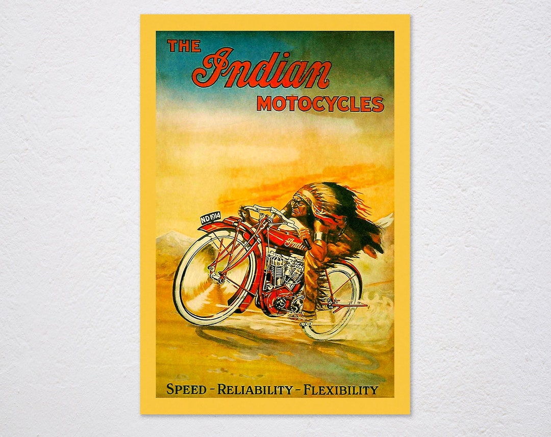 The Indian Motorcycle American Speed Reliability Flexibility Bike Vintage Retro Poster, Vintage
