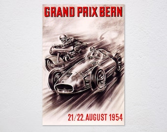 Grand Prix Bern 1954 Automobile Motorcycle Racing Car Auto Race Switzerland Vintage Retro Poster, Vintage Advertising, Wall Art Poster