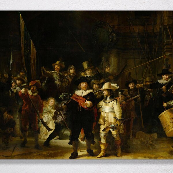 Rembrandt: The Nightwatch Canvas Art Print, Baroque, Poster, Wall Art, , Netherlands, Famous Painting, 1600s