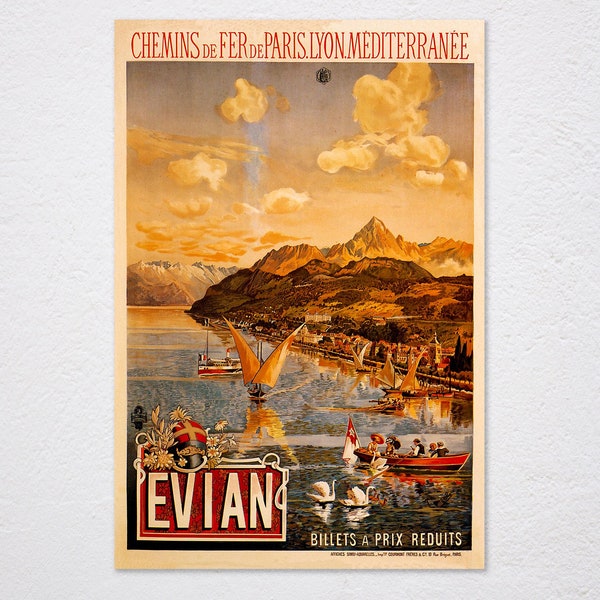 Poster Lithographie Vintage EVIAN Les BAINS - Format 50x70 Cm - Neuf Sous Emballage - Décoration Rétro