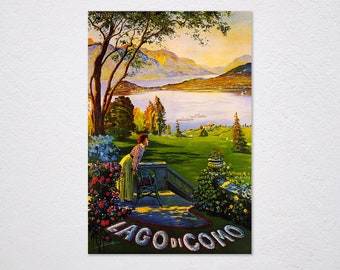 Lago Di Como Resort Italian Lake Italy Vacation Travel Tourism Vintage Retro Poster, Vintage Advertising, Wall Art Poster, Art Canvas, Lago