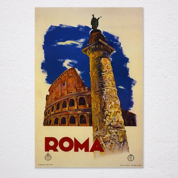 Roma Rome Landscapes Colosseum Trajan's Column Italy Travel Tourism Vintage Retro Poster, Vintage Advertising, Wall Art Poster, Art Canvas