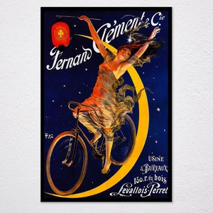 Fernand Clement Woman Riding A Bike On Crescent Moon French Bicycle Cycling