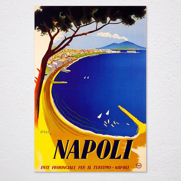 Napoli Bay Of Naples Mount Vesuvius Volcano Italy Travel Tourism Vintage Retro Poster, Vintage Advertising, Wall Art Poster, Art Canvas