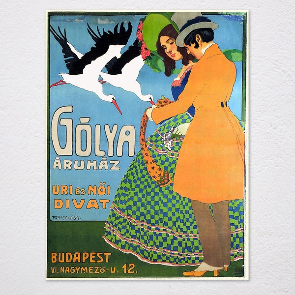 Farago, Geza (1877 1928) Golya, Aruhaz, Budapest, C 1900 Poster, Fashion, Birds, Hungarian, Budapest, Art Nouveau - Art Poster, Wall Art