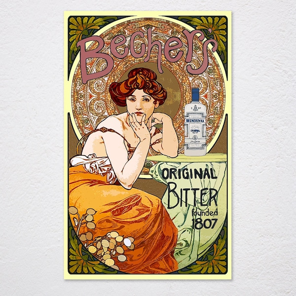 Mucha, Alfons (1860 1939) Becher'S Original Bitter Poster, Bechers Bitters, Alcohol, Vintage Advertising, Art Nouveau