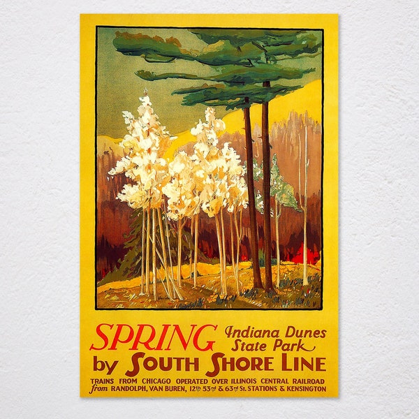 Spring In The Dunes South Shore Line Trains From Chicago Usa Travel Tourism Vintage Retro Poster, Vintage Advertising, Wall Art Poster