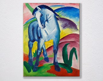 Marc, Franz: Blue Horse I Canvas Art Print, Poster, Wall Art, Horses, Abstract, Animals, Horse, Nature