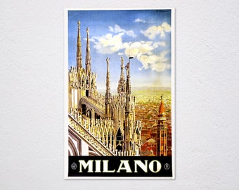 Pomi, Alessandro Travel Poster For Milano, C 1920 Poster, Milan, Italy, Cathedral, Cityscape, Travel - Art Poster, Wall Art, Vintage Poster