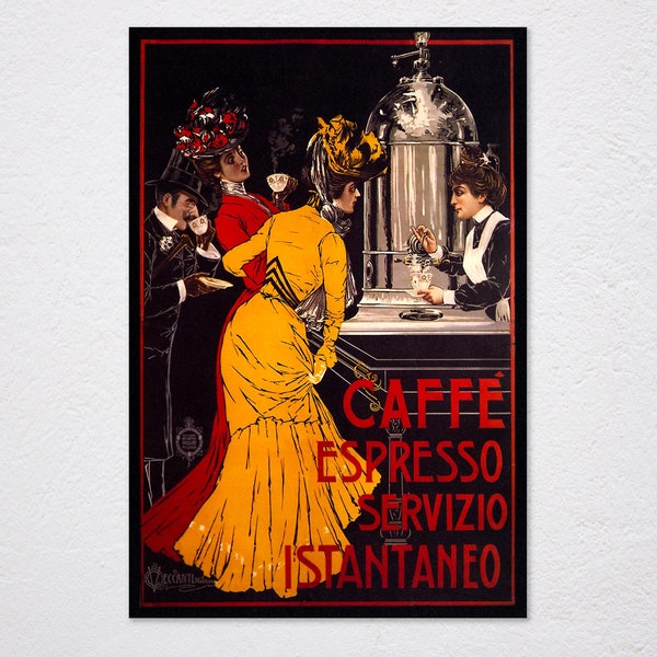 Ladies Coffee Cafe Shop Expresso Espresso Painting Italy Italian Vintage Retro Poster, Vintage Advertising, Wall Art Poster, Art Canvas