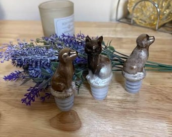 Handmade "beautiful"  Wine Stoppers, Cat and Dog Set