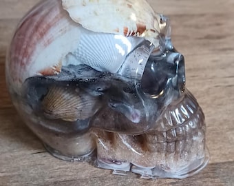 Unique Resin Skull made with Real Sea Shells with small seashell gift