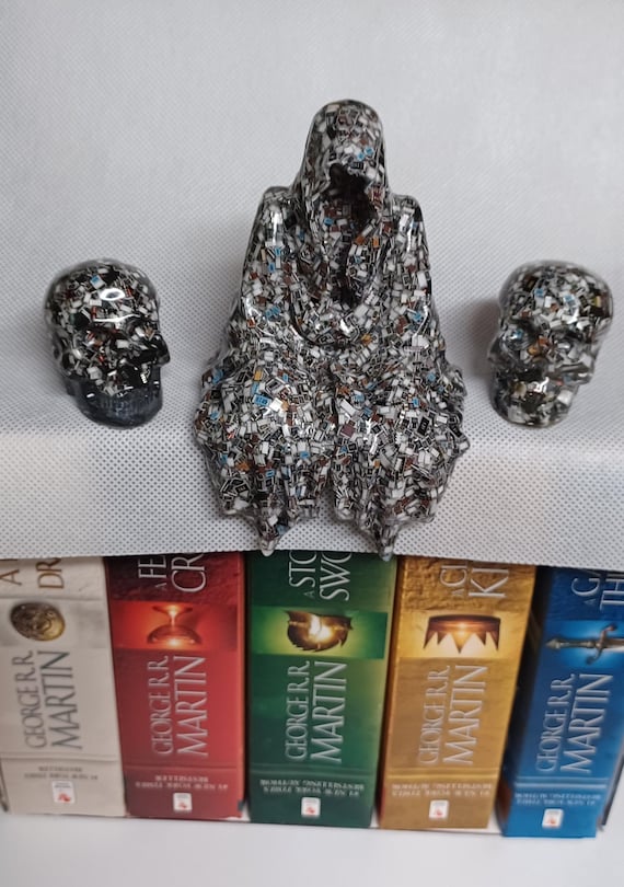 Grim Reaper / 2 Skulls. Mystic Spirit, Bookshelf Decor, Gothic Decor, Macabre, Unique Gift