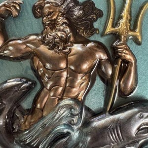 Handmade Resin Islander Merman, Neptune, Trident, Mythical Male Wall Art