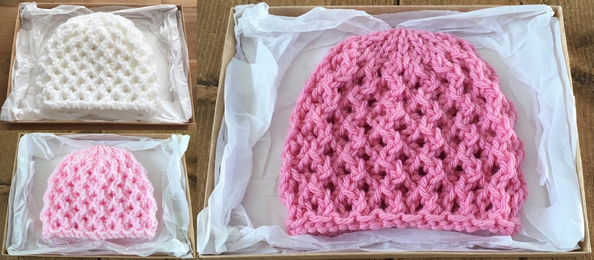 Gift Boxed Small Baby to 0-3 months Hand-knitted Soft Baby Girl Beanie Hats With Flower