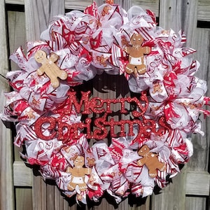 Gingerbread Christmas Wreath - Red and White Christmas Wreath