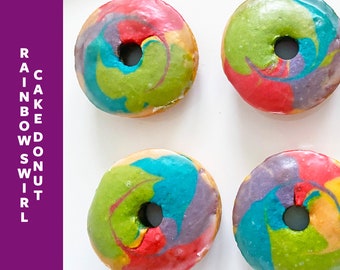 Rainbow Swirl Glazed Mini Cake Donut - Vegan