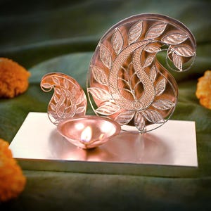 Handcrafted Silver Filigree Paisley Diya | 925 Silver Pooja Gift | Elegant Festive Decor | Copper Diya | Spiritual Home Accent