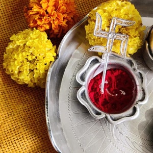 Handmade Sterling Silver Swastik Tilak Stick, Hindu Puja Item, Filigree Religious Gift, Indian Wedding Giveaway, Auspicious Pooja Symbol