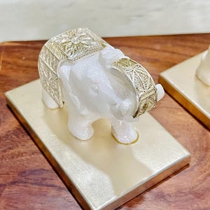 Handmade White Marble Elephant Showpiece with Silver Filigree | Vastu Decor | Elegant Good Luck Gift | Housewarming | Indian Home Decor